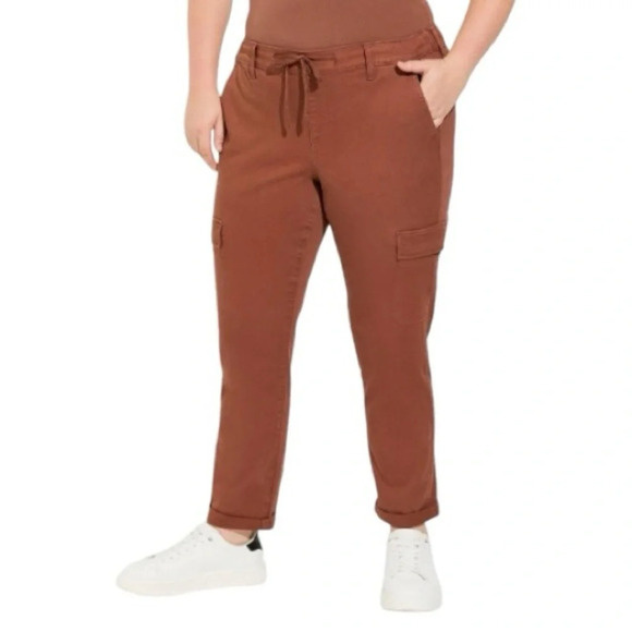 Torrid Pants Women Sz 2X Brown Cargo Straight Leg Pockets Mid-rise Twill Pull On - Picture 2 of 11